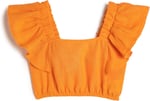 Keten Crop Bluz Kelebek Kollu Kare Yaka