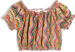 Keten Karışımlı Crop Bluz Beli ve Kolları Lastikli