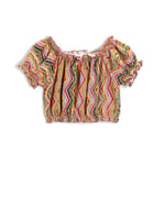 Keten Karışımlı Crop Bluz Beli ve Kolları Lastikli