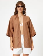 Keten Karışımlı Kimono 3/4 Geniş Kol Bol Kalıp