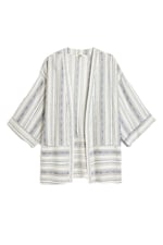 Keten Kimono 3/4 Geniş Kol Kalça Boy