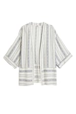 Keten Kimono 3/4 Geniş Kol Kalça Boy