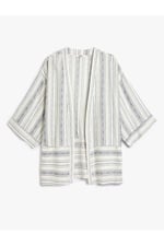 Keten Kimono 3/4 Geniş Kol Kalça Boy