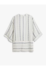 Keten Kimono 3/4 Geniş Kol Kalça Boy