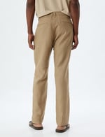 Keten Pantolon Slim Fit Chino Düğmeli Cep Detaylı