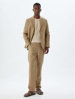 Keten Pantolon Slim Fit Chino Düğmeli Cep Detaylı