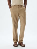 Keten Pantolon Slim Fit Chino Düğmeli Cep Detaylı