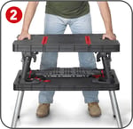 Keter Master Pro serisi katlanır alet bankı, plastik, 450 kg'a kadar taşıyabilir, iki adet 30 cm kelepçe dahil, hava koşullarına dayanıklı, ölçüler: 91 x 55,5 x 75,5 cm