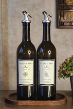Khakma Ahşap Stantlı Amber 2'Li 750Ml Zeytinyağı + Ayçiçek Yağı Şişesi Seti, Beyaz