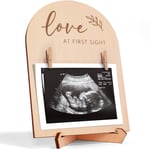 KIBAGA Güzel Ahşap Ultrason Resim Çerçevesi - Şık Çift Taraflı İşaret Hamileliğinizi veya Bebeğinizin Doğumunu Duyurmak İçin Mükemmel - Sevimli Kreş Dekoru Sonogram Fotoğraf Çerçevesi ve İlk Kez Annel