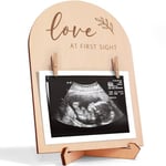 KIBAGA Güzel Ahşap Ultrason Resim Çerçevesi - Şık Çift Taraflı İşaret Hamileliğinizi veya Bebeğinizin Doğumunu Duyurmak İçin Mükemmel - Sevimli Kreş Dekoru Sonogram Fotoğraf Çerçevesi ve İlk Kez Annel