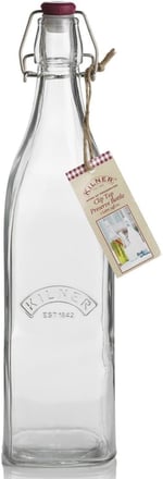 Kilner Kare Klipsli Üst Şişe, Sıvıları Korumak ve Saklamak için Hava Geçirmez Conta, Yeniden Kullanılabilir ve Bulaşık Makinesinde Yıkanabilir, 34 Sıvı Ons