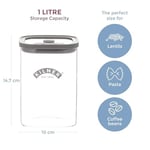 Kilner Taze saklama kavanozu, 1 litre cam gıda kabı, vakumlu sızdırmaz kapaklı, BPA içermeyen cam, hava geçirmez, istiflenebilir, kolay dökülen tasarım | Çay, kahve, şeker ve daha fazlası için ideal
