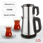 King KCM333 Sonat Çay Makinesi | 1,7L Su Isıtıcı & 0,8L Çelik Demlik | Sıcak Tutma Fonksiyonlu Çelik Çaycı | 360° Dönebilen Taban