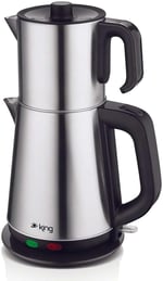 King KCM333 Sonat Çay Makinesi | 1,7L Su Isıtıcı & 0,8L Çelik Demlik | Sıcak Tutma Fonksiyonlu Çelik Çaycı | 360° Dönebilen Taban