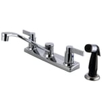 Kingston Brass FB2122NDL NuvoFusion Mutfak Bataryası, 2 Kollu, 20 cm Centerset, Yan Püskürtücülü, Parlak Krom