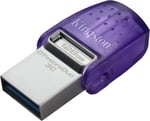 Kingston DataTraveler microDuo 3C USB Bellek 256GB USB Gen 3 Type-C ve Type-A - DTDUO3CG3/256GB, Mor + Gümüş - Seçenekler: 64GB, 256GB, 128GB