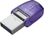 Kingston DataTraveler microDuo 3C USB Bellek 256GB USB Gen 3 Type-C ve Type-A - DTDUO3CG3/256GB, Mor + Gümüş - Seçenekler: 64GB, 256GB, 128GB
