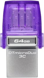 Kingston DataTraveler microDuo 3C USB Bellek 256GB USB Gen 3 Type-C ve Type-A - DTDUO3CG3/256GB, Mor + Gümüş - Seçenekler: 64GB, 256GB, 128GB