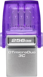 Kingston DataTraveler microDuo 3C USB Bellek 256GB USB Gen 3 Type-C ve Type-A - DTDUO3CG3/256GB, Mor + Gümüş - Seçenekler: 64GB, 256GB, 128GB