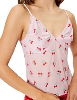 Kiraz Baskılı Askılı Pijama Üstü Kalp Yaka Rahat Kalıp