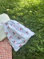 Kiraz Desenli Çevre Dostu Bez Kese,Keten Büzgülü İpli Düzenleyici Kese,Hediye Kesesi,Makyaj Çantası