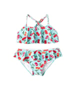 Kirazlı Bikini Seti 2 Parça Fırfırlı Çapraz Askılı