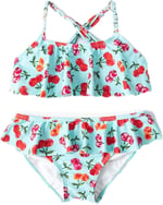 Kirazlı Bikini Seti 2 Parça Fırfırlı Çapraz Askılı