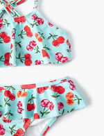 Kirazlı Bikini Seti 2 Parça Fırfırlı Çapraz Askılı