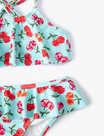 Kirazlı Bikini Seti 2 Parça Fırfırlı Çapraz Askılı