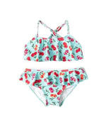Kirazlı Bikini Seti 2 Parça Fırfırlı Çapraz Askılı