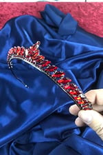 Kırmızı İnce Mekik Taşlı Gelin Kına Tacı