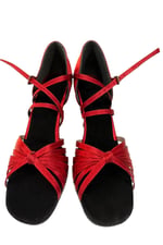KIRMIZI İNCİ-SATEN, LATİN -SALSA-TANGO DANS VE SALON AYAKKABISI 8.5 CM 13 PONT KAPALI TOPUK - Bedenler: 39 EU, 40 EU