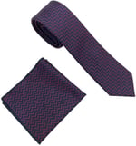Kırmızı Lacivert Desenli Kravat Mendil Set