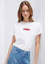 Kırmızı Miav Baskılı Beyaz Tişört Regular Fit/Normal Kesim 1610622-86417