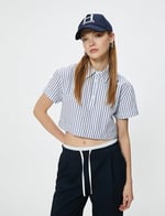 Kısa Kollu Gömlek Crop Düğmeli Klasik Yaka Slim Fit