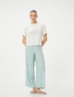 Kısa Kollu Pijama Takımı Bisiklet Yaka Düz Paça Viskon