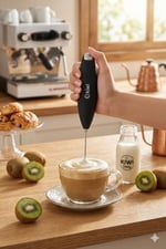 Kiwi KCW-1112 Kablosuz Pilli Süt Köpürtücü ve Kahve Karıştırıcı - Paslanmaz Çelik Uçlu, Ergonomik El Tipi Mini Mikser - Latte, Cappuccino, Frappe ve Sıcak Çikolata İçin Devirli Köpük Yapıcı (Siyah)