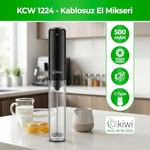 Kiwi KCW-1224 Şarjlı Kablosuz Mini Mikser – Tek Bardaklık Ayran, Kahve ve Yumurta Çırpıcı, Kapaklı Type-C Güçlü Süt Köpürtücü