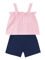 Kız Bebek Çocuk Pembe Müslin Bluz Şort Takım