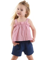 Kız Bebek Çocuk Pembe Müslin Bluz Şort Takım