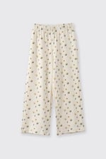 Kız Çocuk Çiçek Desenli Ekru Pijama Takımı 8 Yaş (128 cm)