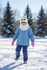 Kız Çocuk Kulaklı Bere Boyunluk Takım – Sevimli Tavşan Desenli Polar Kışlık Şapka & Atkı, 3-9 Yaş Beyaz