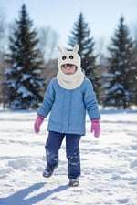 Kız Çocuk Kulaklı Bere Boyunluk Takım – Sevimli Tavşan Desenli Polar Kışlık Şapka & Atkı, 3-9 Yaş Beyaz