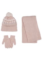 Kız Çocuk Pembe Atkı Bere Set 4-7 Yaş