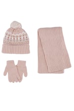 Kız Çocuk Pembe Atkı Bere Set 4-7 Yaş