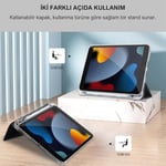 Klasse Apple iPad 10.2 inç (2019/2020/2021) Modellerinin Tümüyle Uyumlu Uyku Modlu, Apple Pencil Kalemlikli, Trifold, Esnek, Mat, Darbeye Tam Dayanıklı Smart Tablet Kılıfı (Siyah)