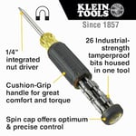 Klein Tools 32307 çok uçlu manipülasyon emniyetli tornavida, 27'si 1 arada torx, altıgen, tork ve İngiliz anahtarı uçları, 1/4 inç lokma anahtar tornavidası ile