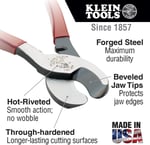 Klein Tools Journeyman J63050 kablo kesici, alüminyum, bakır ve iletişim kablosunu keser, makas çeneli, küçük