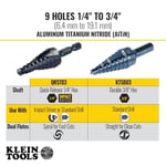Klein Tools KTSB03 Kademeli Matkap Ucu - Yüksek Hız Çeliği - 2 Oluklu - Alüminyum Titanyum Nitrür Kaplama - 1/4